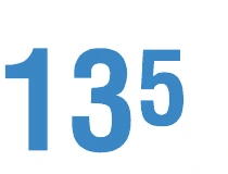A large bold blue number, 135, with the final digit shown as a superscript.