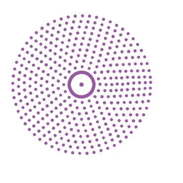 A magenta circle made of small dots, with a tiny ring at the center.