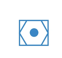 A blue hexagon enclosed in a square, with a center dot.
