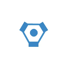 A blue hexagon with three solid tabs on alternating sides and a center dot.