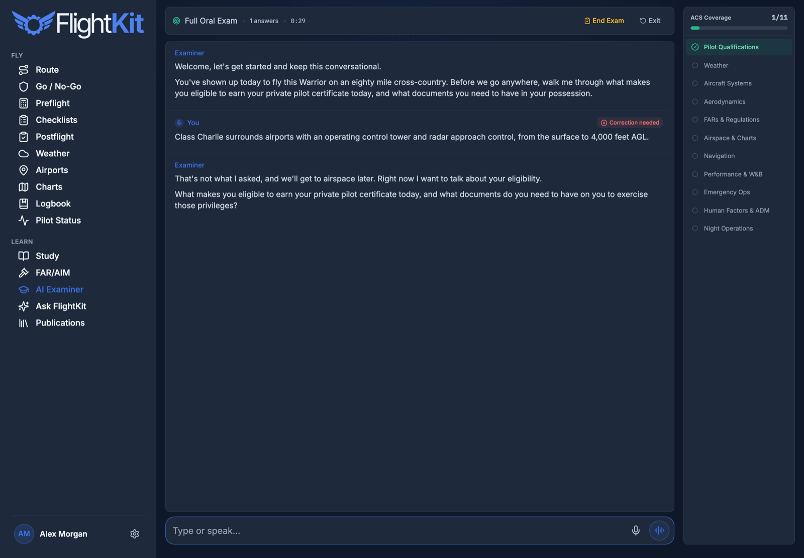 FlightKit Ground school & AI Examiner — ACS ground school and an AI examiner