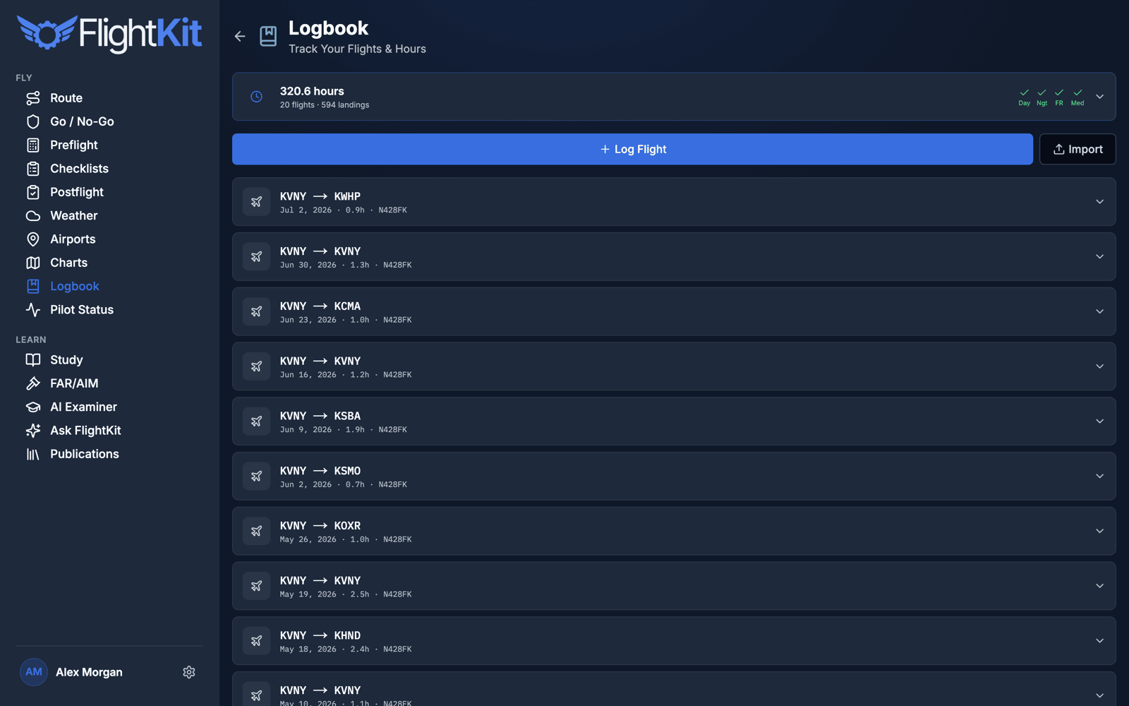 FlightKit Logbook — A logbook that watches your currency for you