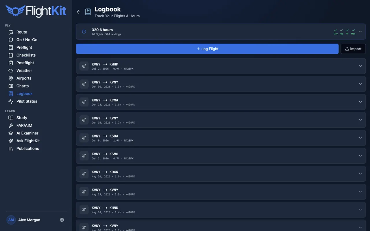 FlightKit Logbook — A logbook that watches your currency for you